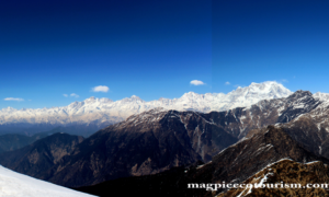 Pararomic view of grater Himalaya from Chandrashila, Uttarakhand.